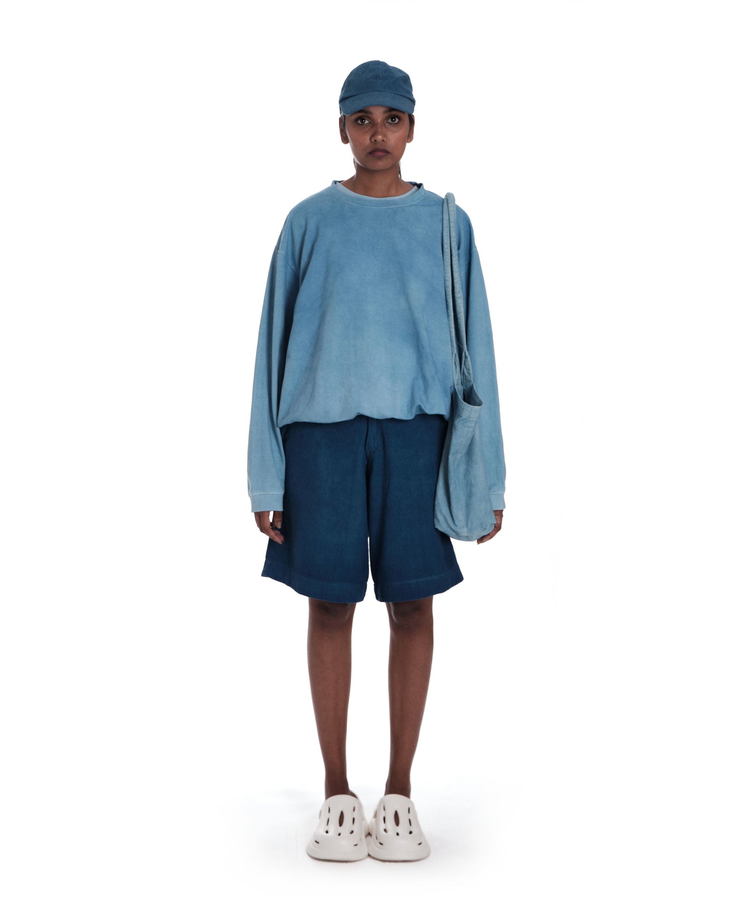 oversized organic cotton crew neck in light indigo