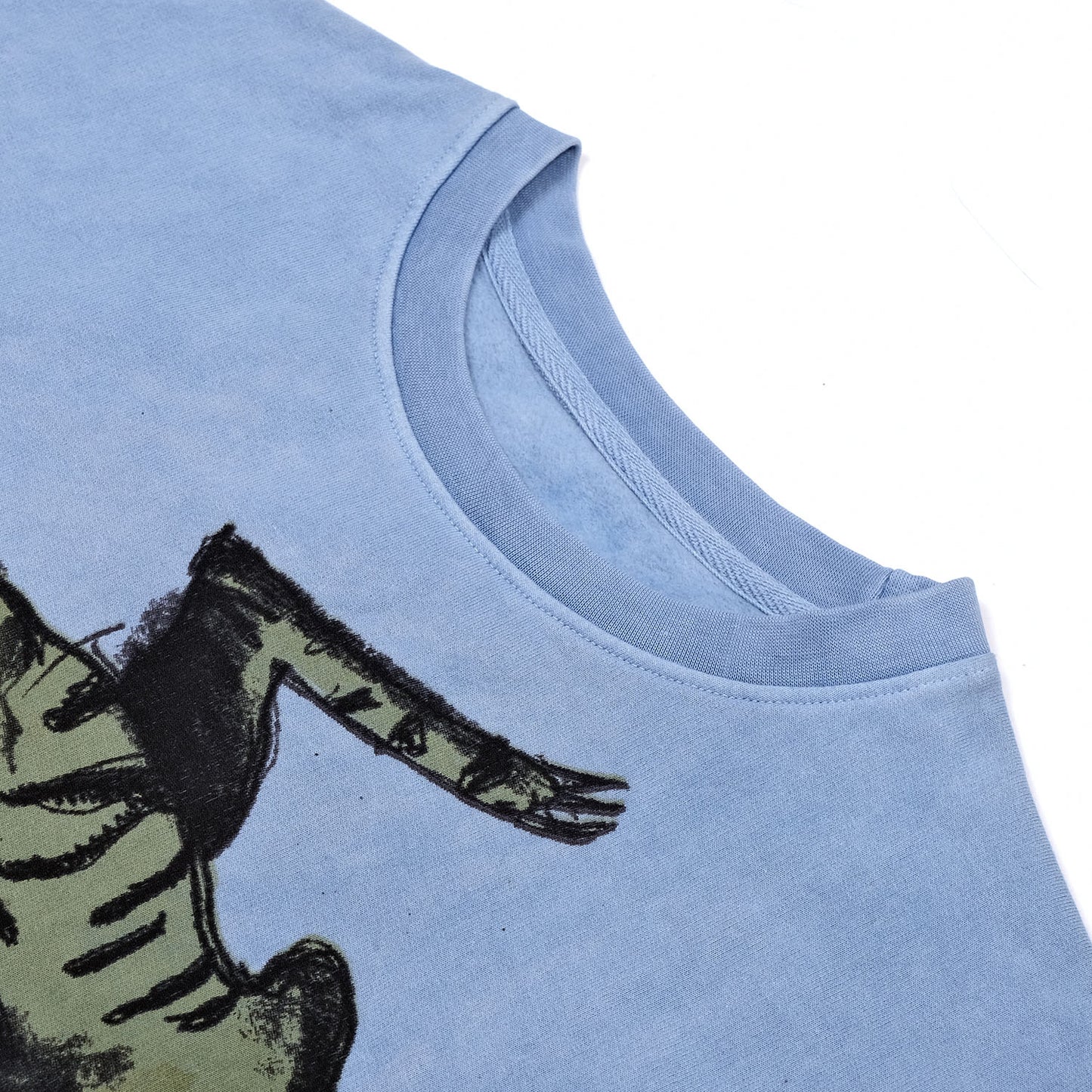 oversized printed organic cotton crew neck in Light Indigo