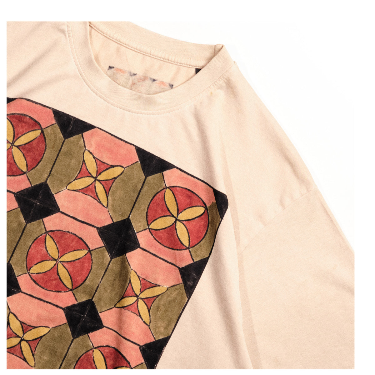 Athangudi Tiles in Ecru – collar and print detail